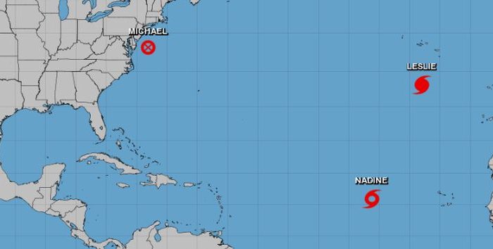 The NHC is issuing advisories for Hurricane Leslie, Tropical Storm Nadine, Tropical Storm Sergio, and post-tropical storm Michael. (NHC)