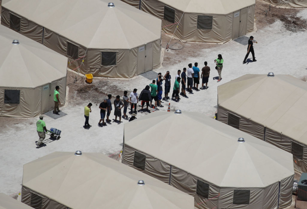 Children and workers are seen at a tent encampment near the Tornillo Port of Entry in Tornillo, Texas, on June 19, 2018. (Joe Raedle/Getty Images)