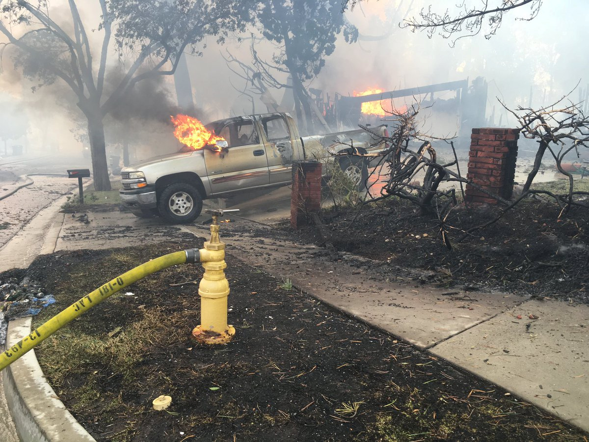 A photo obtained via social media shows members of the SBC 5-engine one Battalion Chief Strike Team fighting the Woolsey Fire in Calabasas, Ca., U.S. Nov. 9, 2018. (Battalion Chief David Neels/Santa Barbara County Fire via Reuters)
