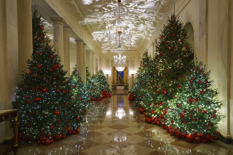 The Cross Hall is seen during the 2018 Christmas Press Preview at the White House in Washington, on Nov. 26, 2018. (AP Photo/Carolyn Kaster)