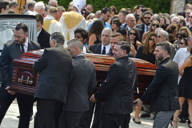 FILE—Mourners carry the casket of Karina Vetrano from St. Helen's Church following her funeral in the Howard Beach section of the Queens, New York, on Aug. 6, 2016. (Steven Sunshine/Newsday via AP, File)