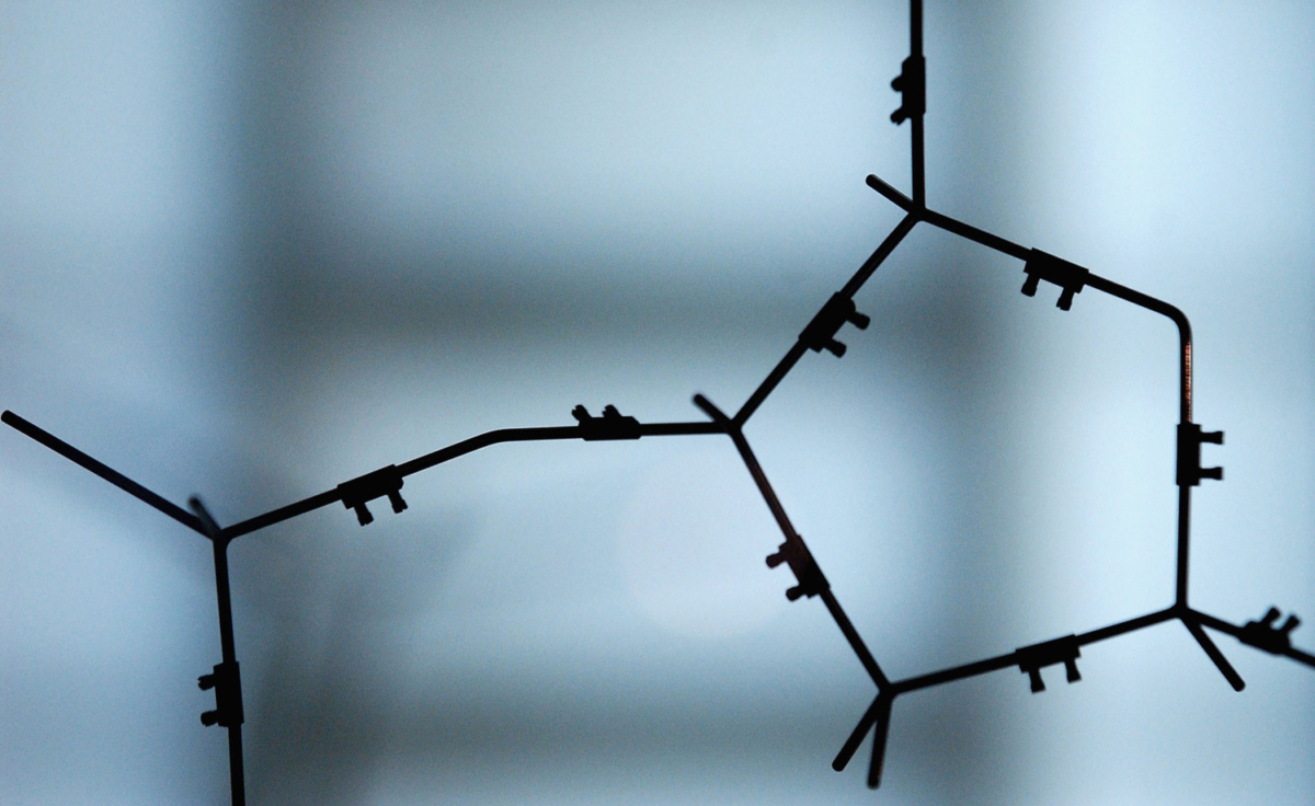 Deoxyribonucleic acid (DNA) strands from a double helix model on display at the Science Museum, on April 23, 2003, in London. (Paul Gilham/Getty Images)