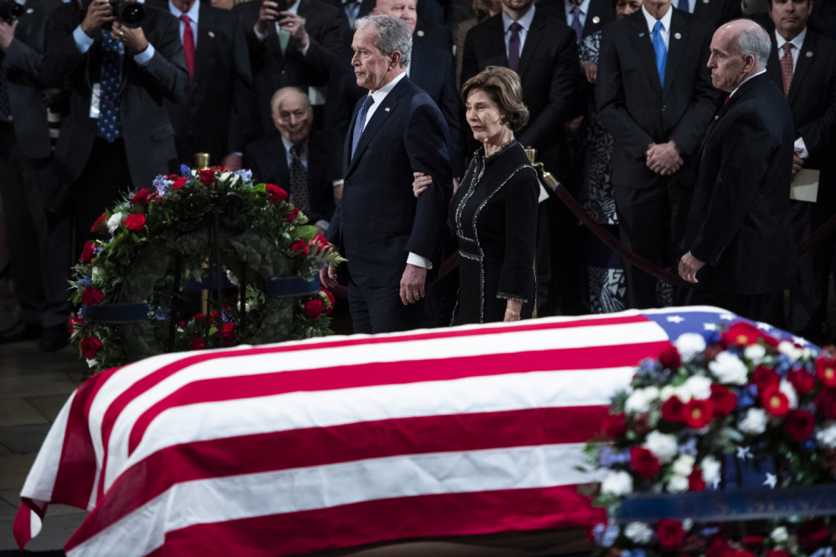 Former U.S. President George W. Bush and former First Lady Laura Bush depart after ceremonies for former U.S. President George H.W. Bush as he lies in state at the U.S. Capitol Rotunda on Dec. 03, 2018 in Washington. (Jabin Botsford-Pool/Getty Images)