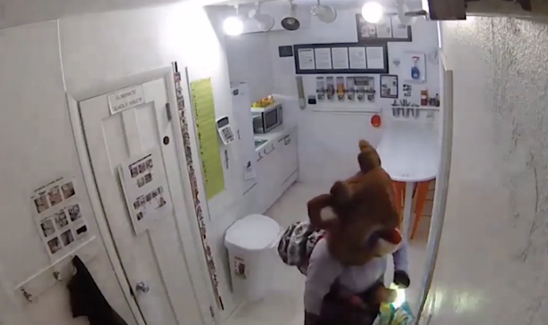 Surveillance video shows a woman in a Rudolph the red-nosed reindeer mask stealing from a business in Fort Collins, Colorado. (Fort Collins Police Services)