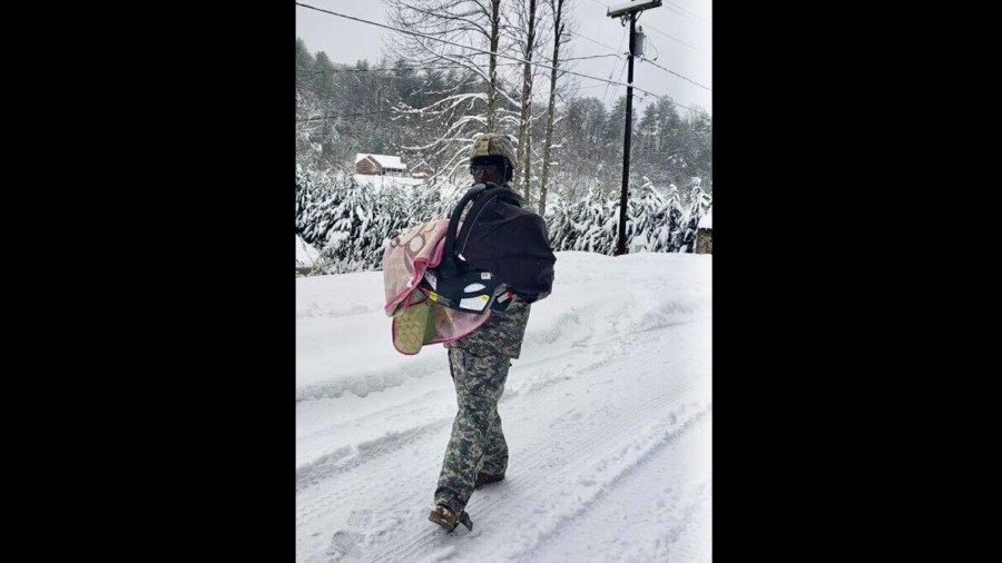 National Guardsman Takes Stranded Baby Through Snow After North Carolina Snowstorm