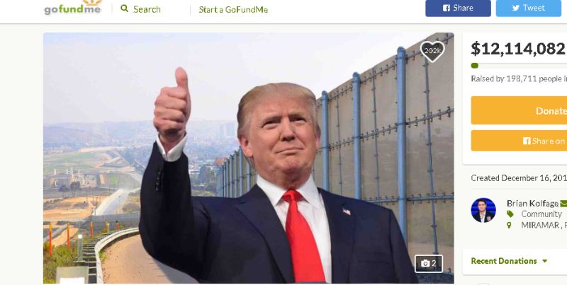 GoFundMe for Trump’s Border Wall Hits $12 Million After 200,000 People Donate