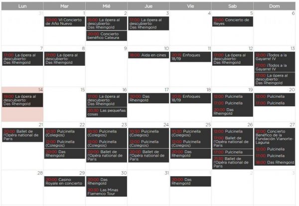 Madrid's Teatro Real calendar schedule for January 2019. (Puro Arte Humano)
