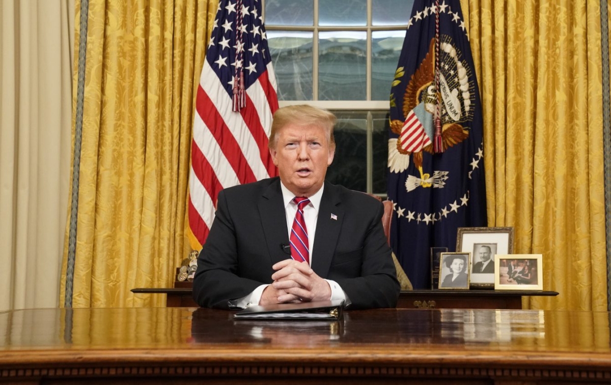 President Donald Trump speaks to the nation in his first prime address from the Oval Office of the White House on Jan. 8, 2019. (Carlos Barria-Pool/Getty Images)