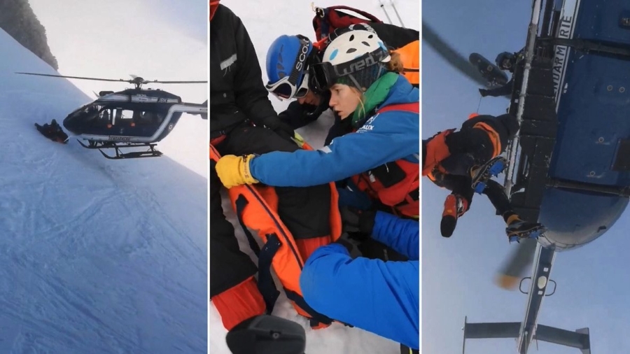Helicopter Pilot Shows Incredible Skill In Rescue of Injured Skier on French Mountainside
