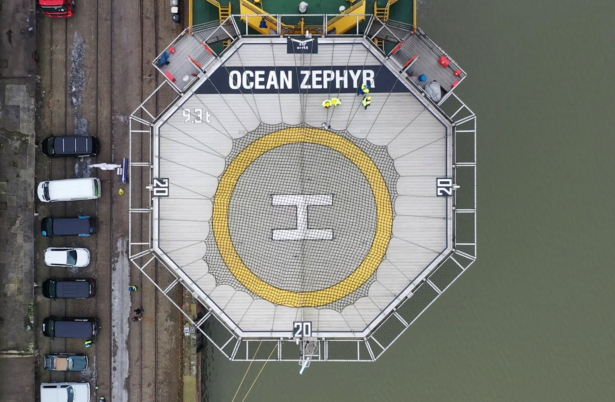 People stand on the helipad of the Ocean Zephyr in the docks in Bremerhaven, Germany, on Jan. 23, 2019. Stephen Barker/AP Photo)