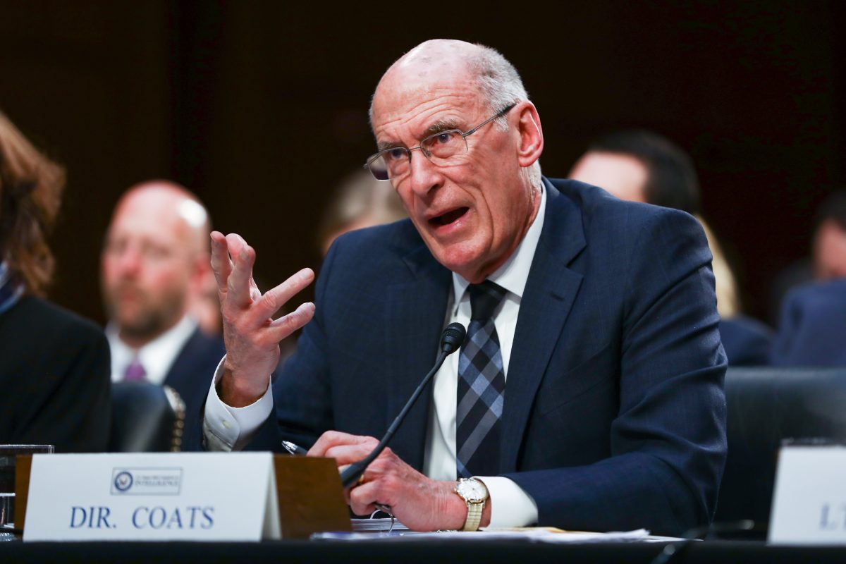 Office of the Director of National Intelligence Director Daniel Coats testifies at a hearing in front of the Senate Intelligence Committee in Congress in Washington on Jan. 29, 2019. (Charlotte Cuthbertson/The Epoch Times)