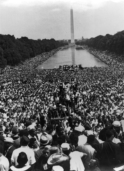 Over 200,000 people gather around the Lincoln Memorial in Washington, where the civil rights March on Washington ended with Martin Luther King's 'I Have A Dream' speech on Aug. 28, 1963. (Hulton Archive/Getty Images)