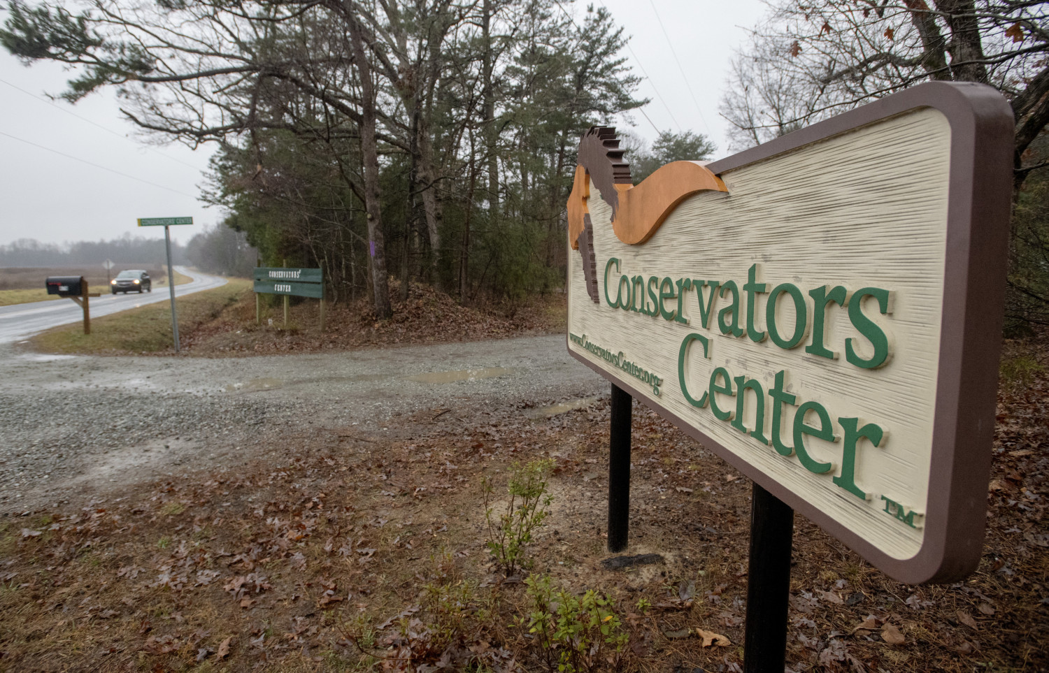 This photo shows a sign of Conservators Center at the property in Burlington, N.C., on Dec. 31, 2018. (Woody Marshall/The Times-News via AP)