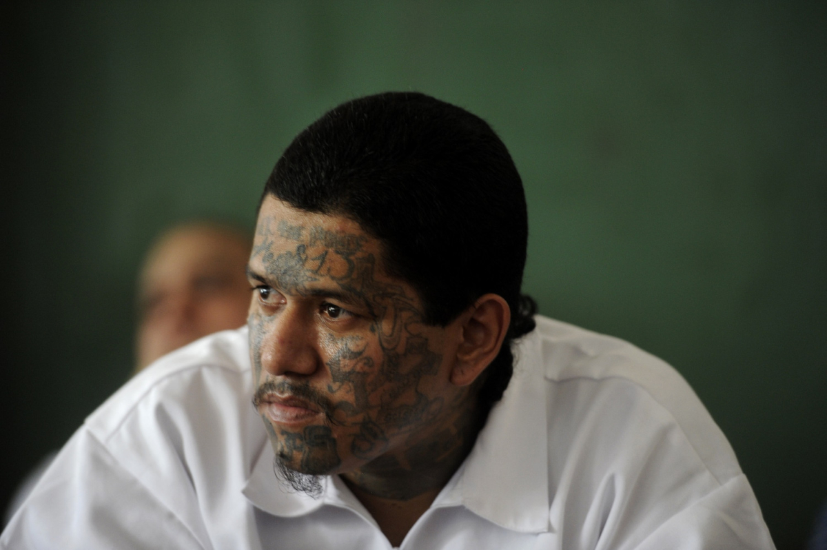 A member of the MS-13 gang participates in a press conference at the Sonsonate Central Jail in the city of Sonsonate, El Salvador, on Feb. 8, 2012. (Jose Cabezas/AFP/Getty Images)