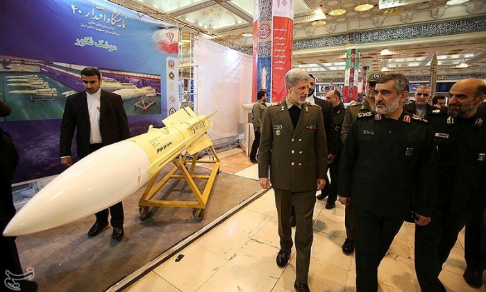Iran's Defense Minister Amir Hatami (C) at an exhibition in Tehran, Iran, Feb. 2, 2019.<br/>(Tasnim News Agency/Reuters)
