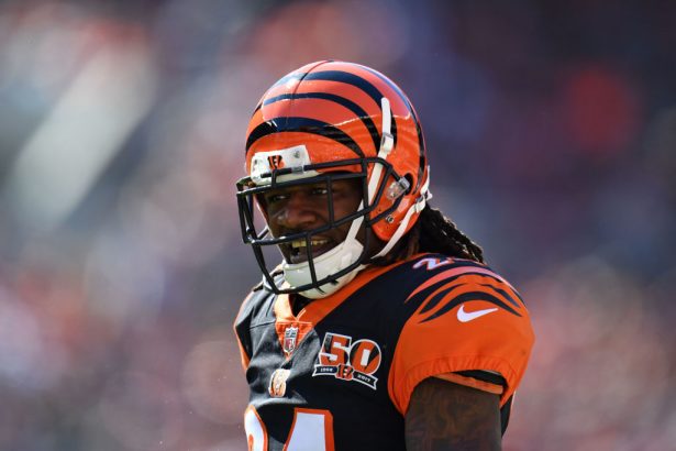 Adam Jones No. 24 of the Cincinnati Bengals reacts to a play in the second half against the Cleveland Browns at FirstEnergy Stadium in Cleveland, Ohio on Oct.1, 2017. (Jason Miller /Getty Images)