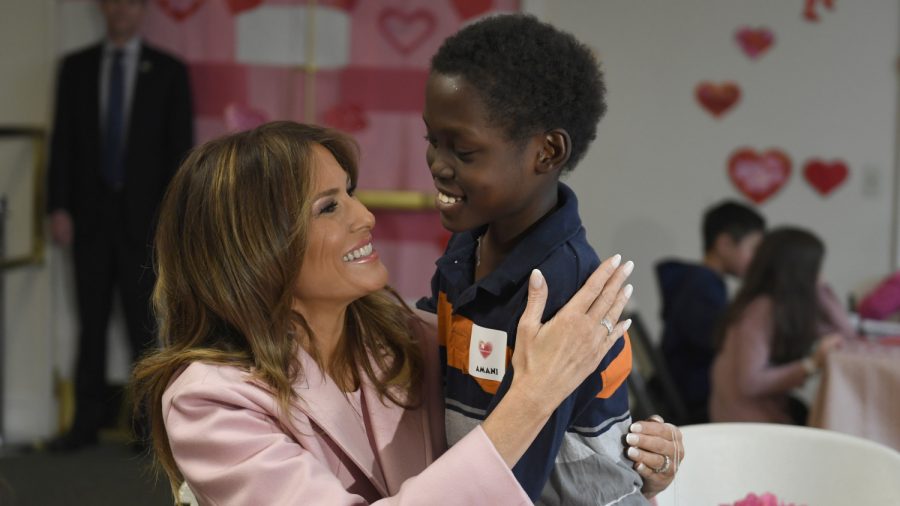 First Lady Makes Valentine’s Day Art With Pediatric Patients