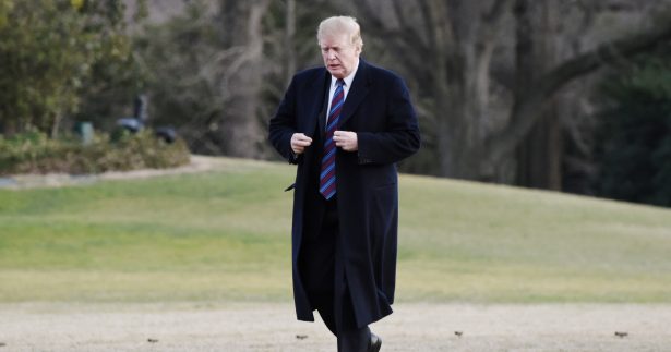 President Donald Trump returns to the White House after receiving his annual physical exam at Walter Reed National Military Medical Center in Washington, on Feb. 8, 2019. (Olivier Douliery-Pool/Getty Images)