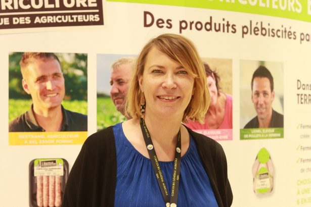 Terrena Marketing Manager Gaëlle Delevalle, at the 2019 Paris Farm Show. (David Vives/The Epoch Times)