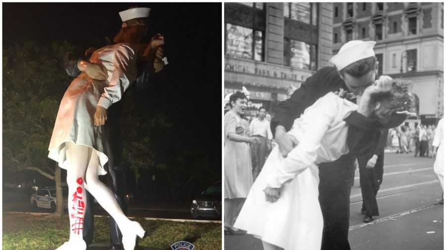 Iconic WWII Sailor Kissing Nurse Statue Spray Painted With #MeToo: Police
