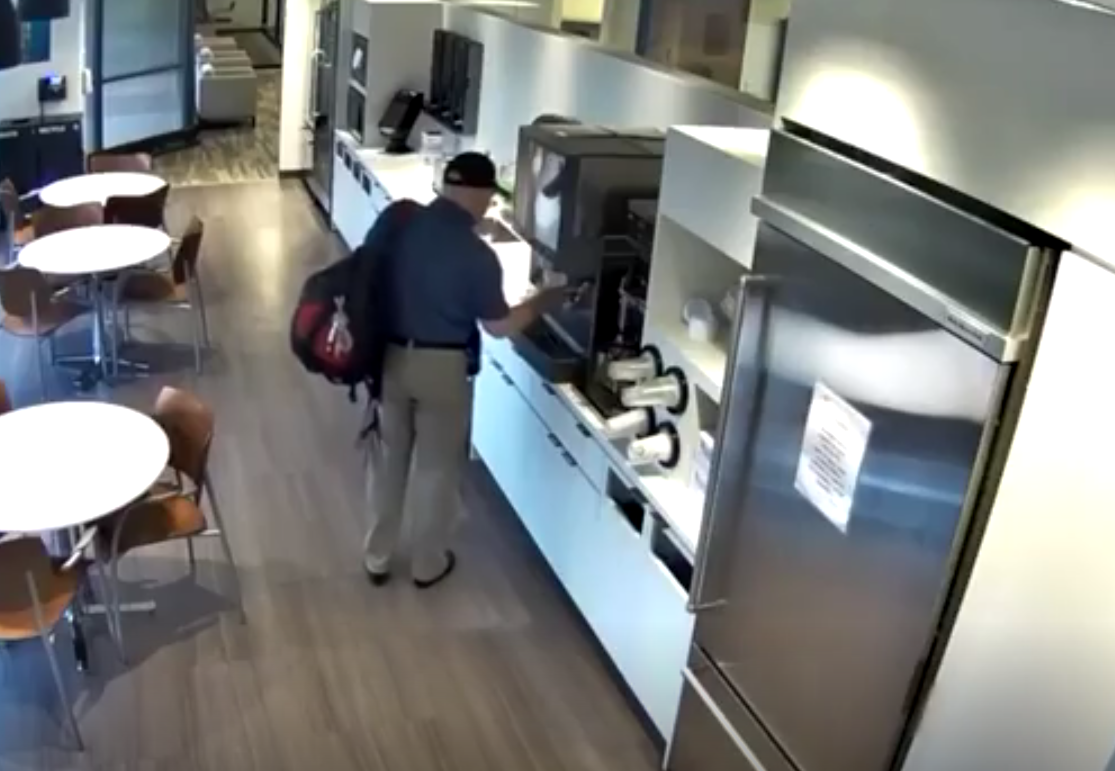 Surveillance footage shows the subcontractor filling up a cup with ice. (Middlesex County Prosecutor's Office)
