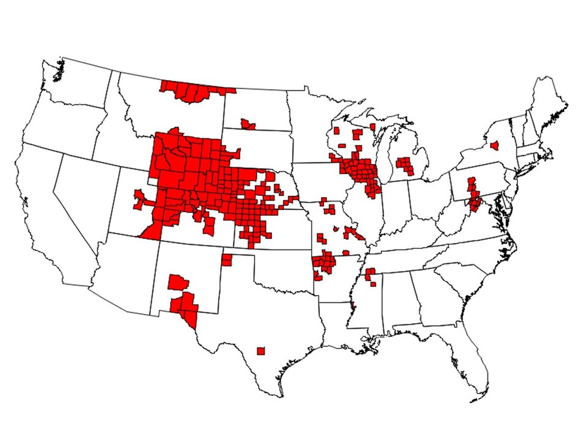 A map shows the occurrence of CWD in the United States. (CDC)