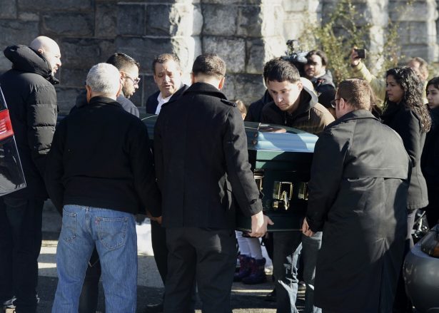 Pallbearers carry the casket of homicide victim Valerie Reyes into her funeral mass at St. Gabriel's Church in New Rochelle, N.Y. on Feb. 12, 2019. (Tyler Sizemore/Hearst Connecticut Media)
