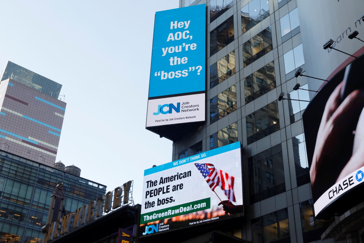 Billboard in Times Square Reminds Ocasio-Cortez: ‘The American PEOPLE are the Boss’
