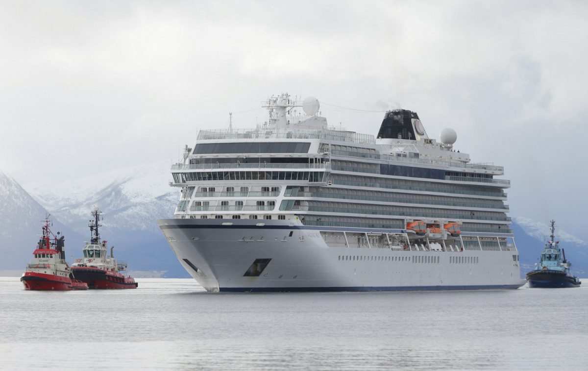 The cruise ship Viking Sky arrives at port off Molde, Norway, on March 24, 2019. (Svein Ove Ekornesvag/NTB scanpix via AP)
