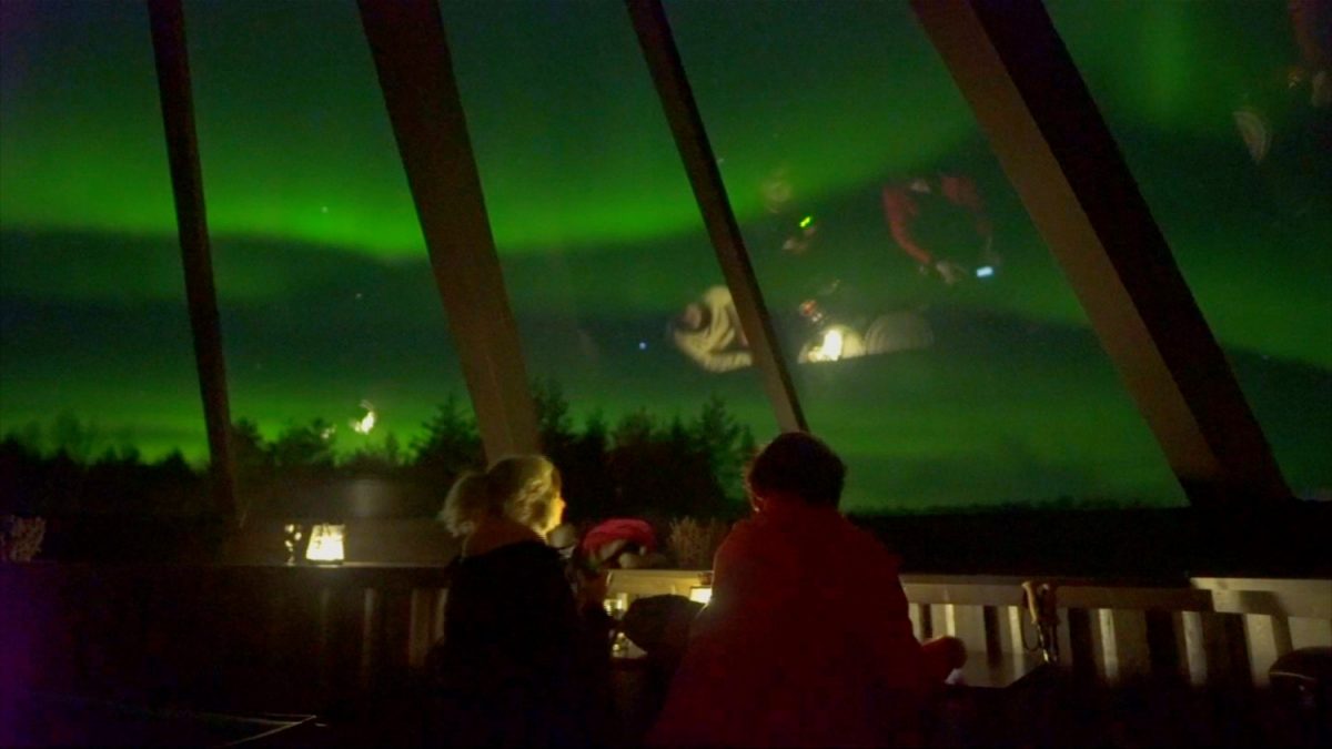 The Aurora Borealis (Northern Lights) is seen in the sky over Arctic Snowhotel in Rovaniemi, Finland, on Feb. 28, 2019. (Alexander Kuznetsov/Reuters)