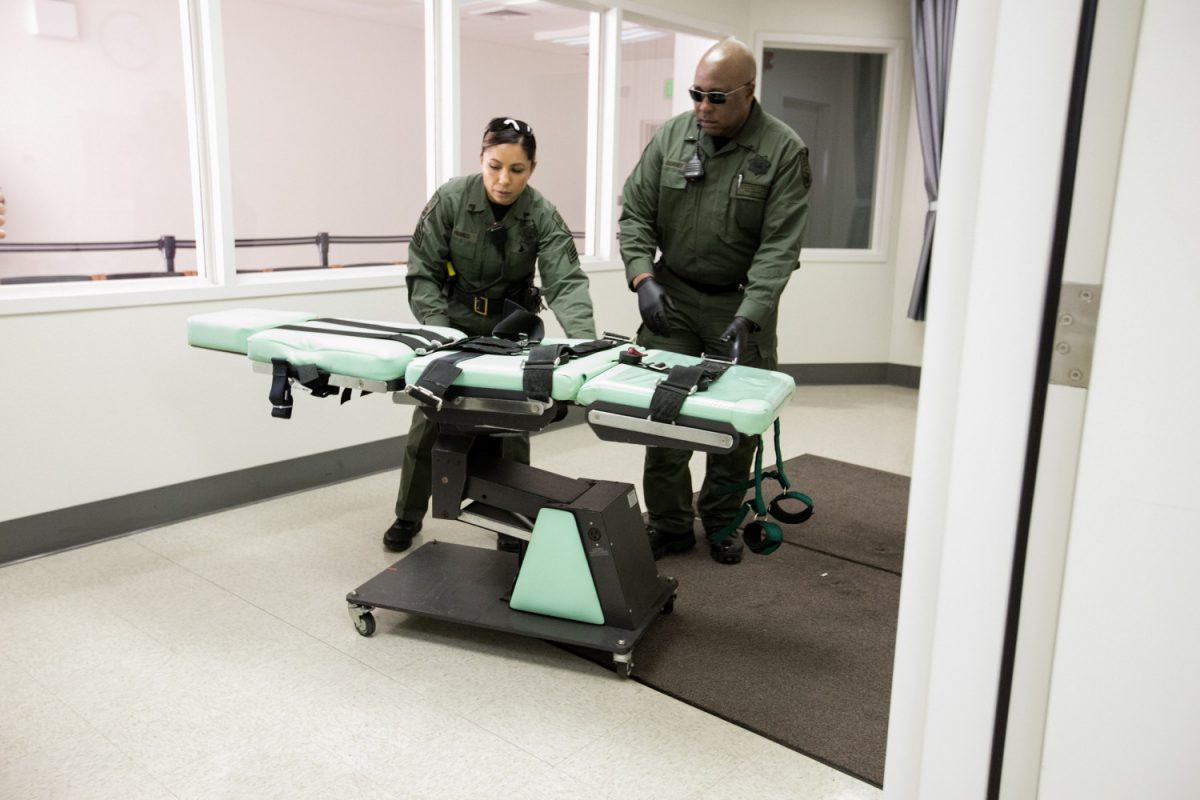 Staff members dismantle the death row lethal injection facility at San Quentin State Prison in San Quentin, Calif., on March 13, 2019. (California Department of Corrections and Rehabilitation via Getty Images)