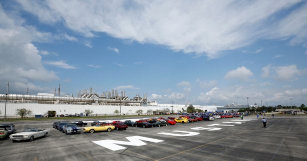 Ford Mustangs outside of the Flat Rock assembly plant in Flat Rock, Mich., on Aug. 8, 2018. (Jeff Kowalsky/AFP/Getty Images)