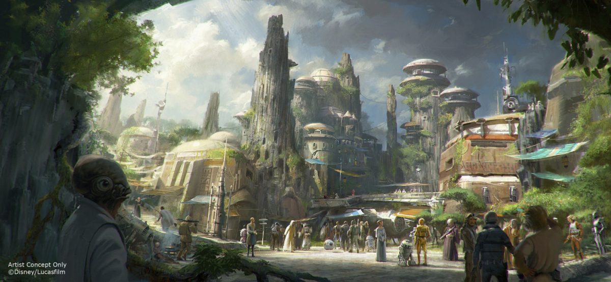 This rendering released by Disney and Lucasfilm shows the planned Black Spire Outpost, a village on the planet of Batuu that will be part of a 14-acre expansion project called Star Wars: Galaxy's Edge, set to open this summer at the Disneyland Resort in Anaheim, California, then in the fall at Disney’s Hollywood Studios in Orlando, Florida. (Disney Parks/Lucasfilm via AP)