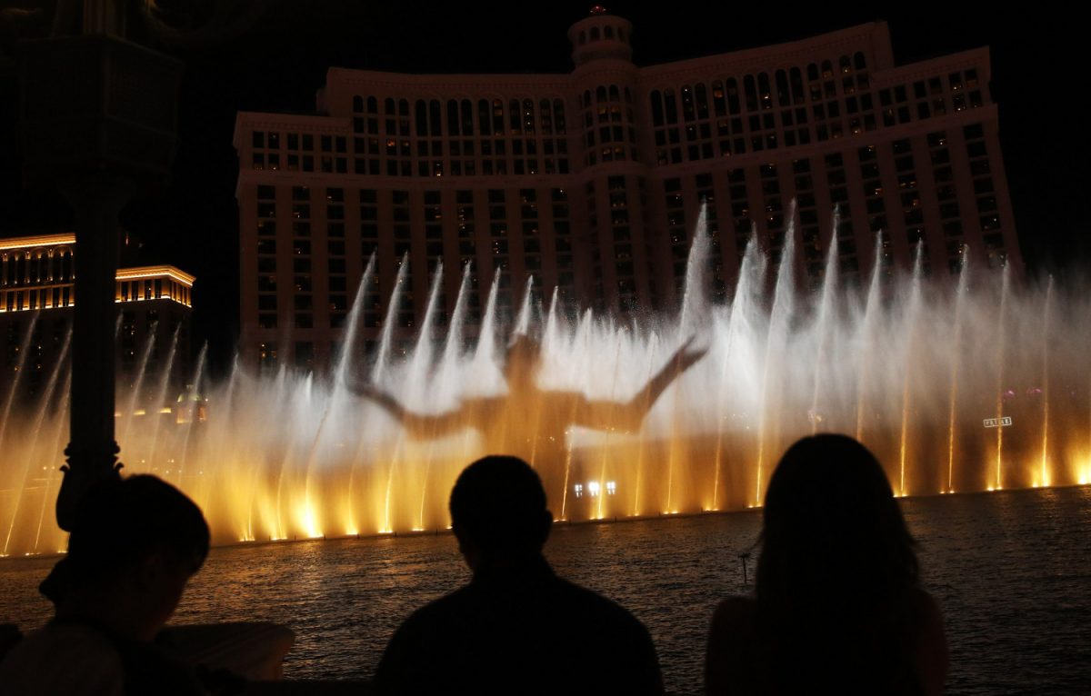 The Night King is projected during a "Game of Thrones"-themed show at fountains in Las Vegas, on March 31, 2019. (John Locher/AP photo)