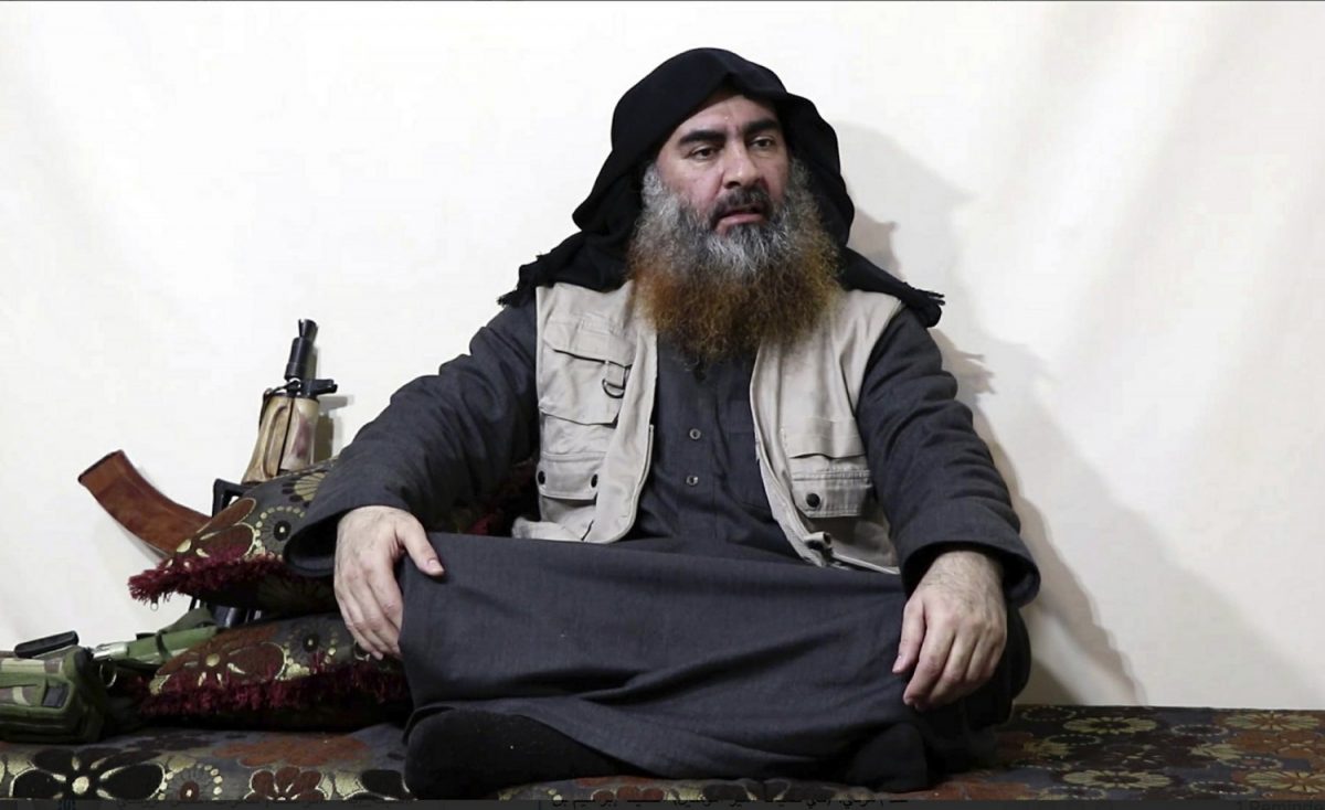 The former leader of the ISIS terrorist, Abu Bakr al-Baghdadi, is interviewed by his group's Al-Furqan media outlet on April 29, 2019. (Al-Furqan media via AP)