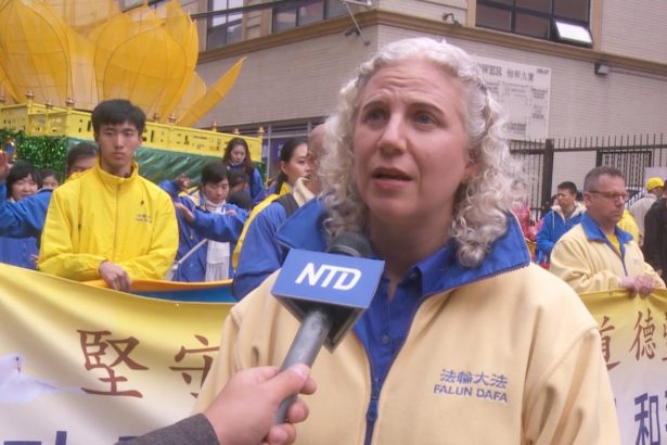 Andrea Hayley-Sankaran, writer and food blogger, at the parade in Flushing, N.Y. on April 20, 2019. (Shelbi Malonson/NTD)
