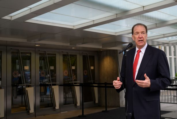 David Malpass in front of the World Bank on his first day as the new president of the bank in Washington on April 9, 2019. (Andrew Caballero-Reynolds/AFP/Getty Images)