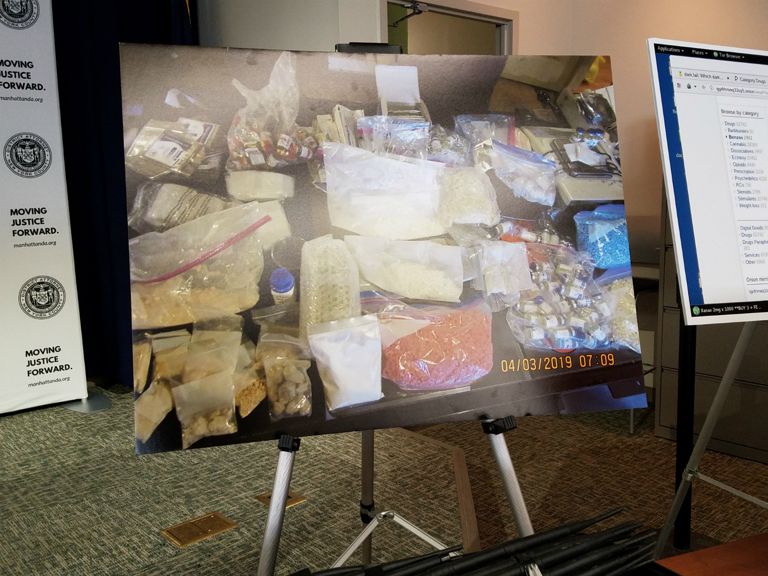 Picture of seized drugs at the Manhattan District Attorney's office, New York, on April 16, 2019. (Miguel Moreno/The Epoch Times)