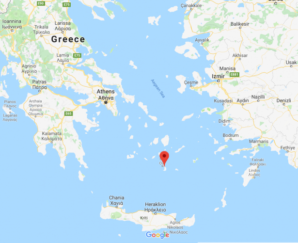 A screenshot from Google Maps, taken on April 4, 2019, shows the location of Fira, Santorini in Greece. (Google Maps)