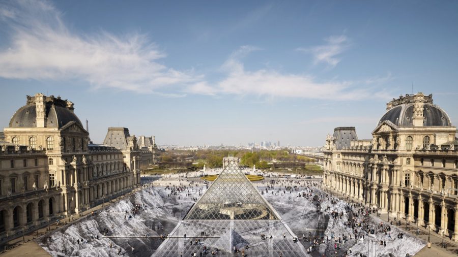 Visitors Ruin Artwork Outside Louvre Museum in Paris