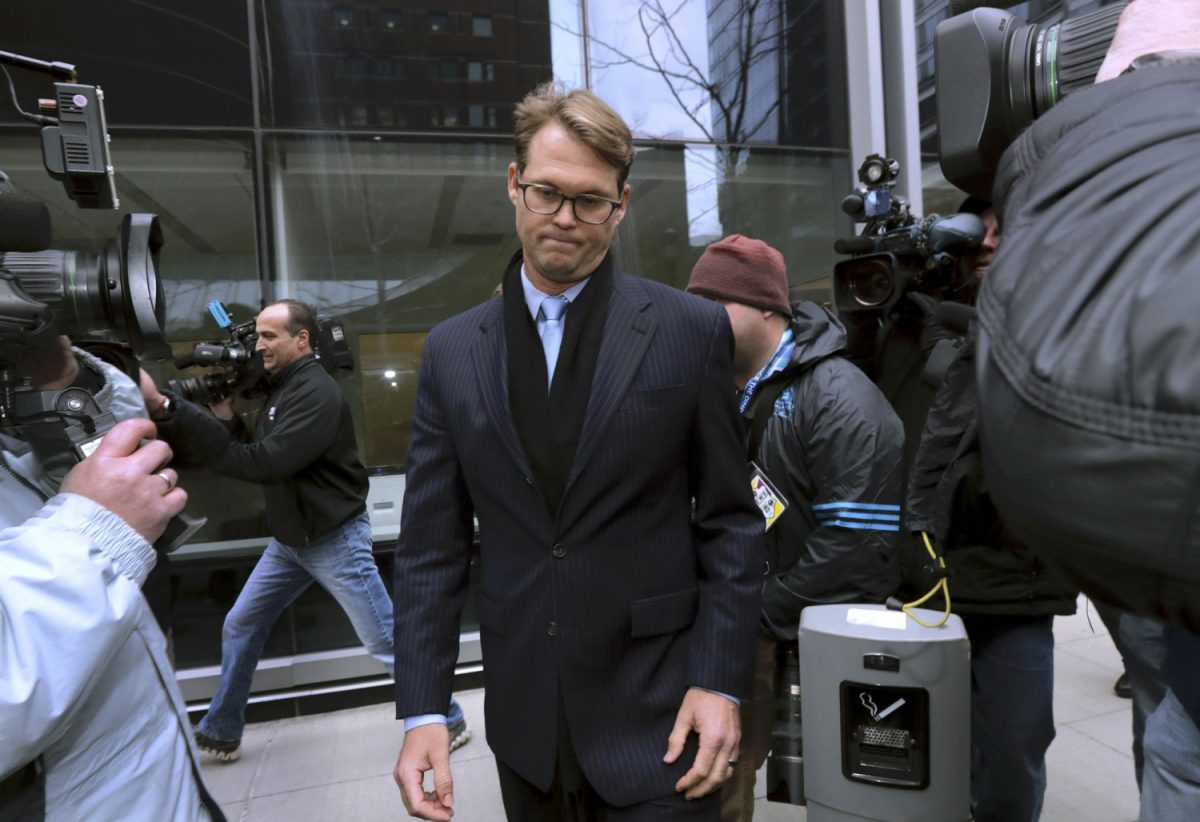 Mark Riddell departs federal court after pleading guilty to charges in a nationwide college admissions bribery scandal, in Boston on April 12, 2019. (Charles Krupa/Photo via AP)
