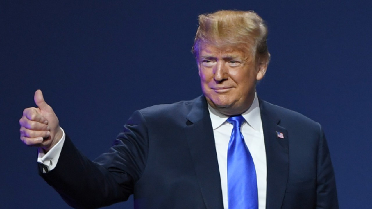 President Donald Trump gestures as he arrives at the Republican Jewish Coalition's annual leadership meeting at The Venetian Las Vegas in Las Vegas, Nev., on April 6, 2019. (Ethan Miller/Getty Images)