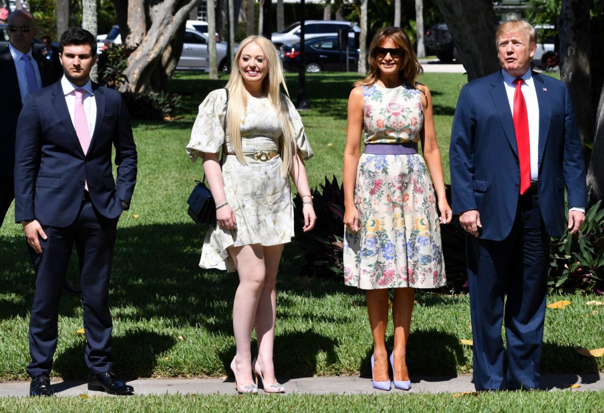 President Donald Trump, First Lady Melania Trump, his daughter Tiffany Trump (2L), and Tiffany's boyfriend Michael Boulos (L) arrive at the Bethesda-by-the-Sea church for Easter services in Palm Beach, Fla., on April 21, 2019. (Nicholas Kamm/AFP/Getty Images)