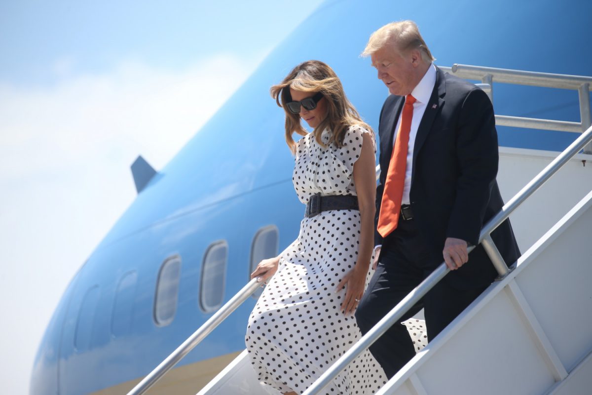 President Donald Trump and first lady Melania Trump step off Air Force One as they arrive at Hartsfield-Jackson Atlanta International Airport in Atlanta, Georgia, on April 24, 2019. (Leah Millis/Reuters)