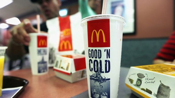 A customer eats with a 21 ounce cups of soda at a Manhattan McDonalds in New York City on Sept. 13, 2012. (Mario Tama/Getty Images)