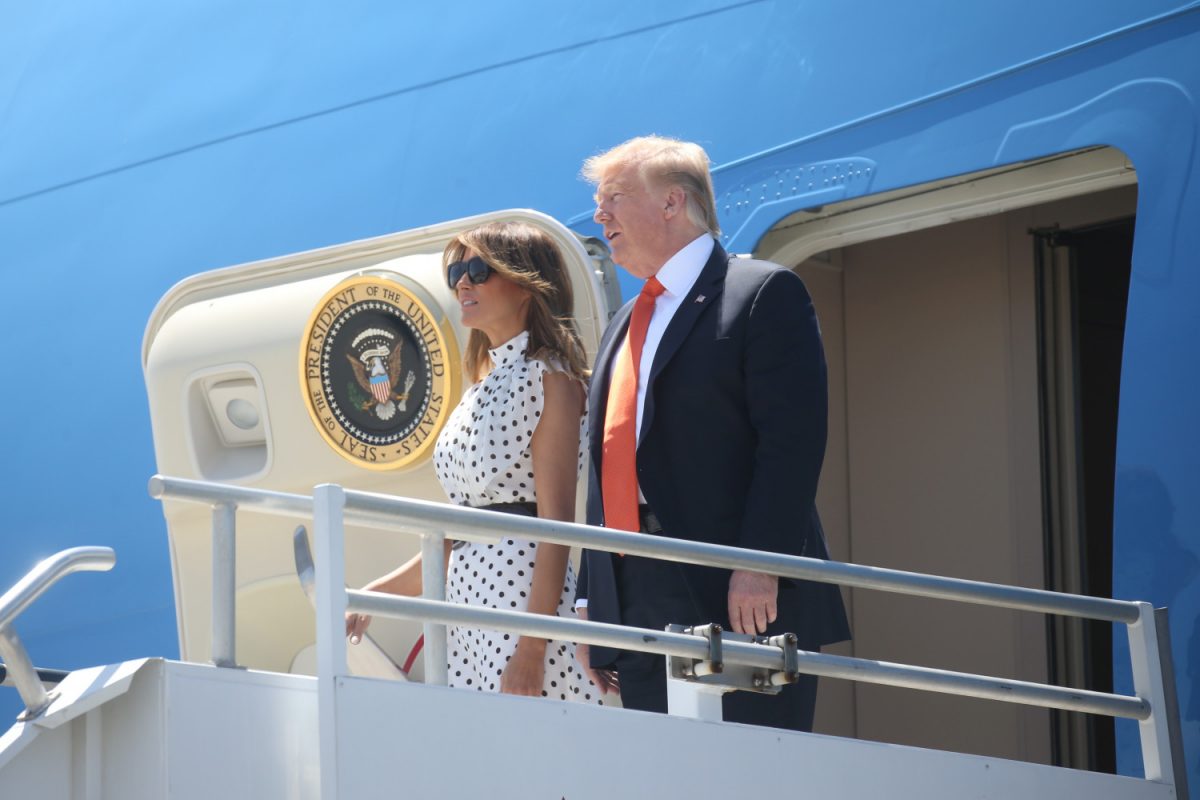 President Donald Trump and first lady Melania Trump step off Air Force One as they arrive at Hartsfield-Jackson Atlanta International Airport in Atlanta, Georgia, on April 24, 2019. (Leah Millis/Reuters)