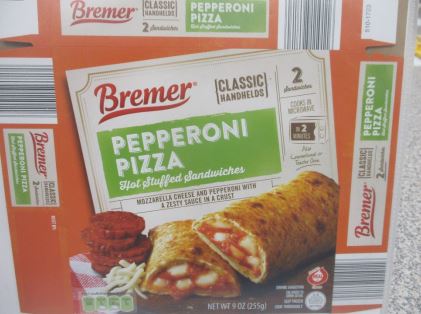 Pepperoni Pizza hot stuffed sandwiches sold under the Bremer label were recalled due to possibly containing plastic. (FSIS)