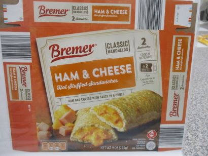 Ham & Cheese hot stuffed sandwiches sold under the Bremer label were recalled due to possibly containing plastic. (FSIS)