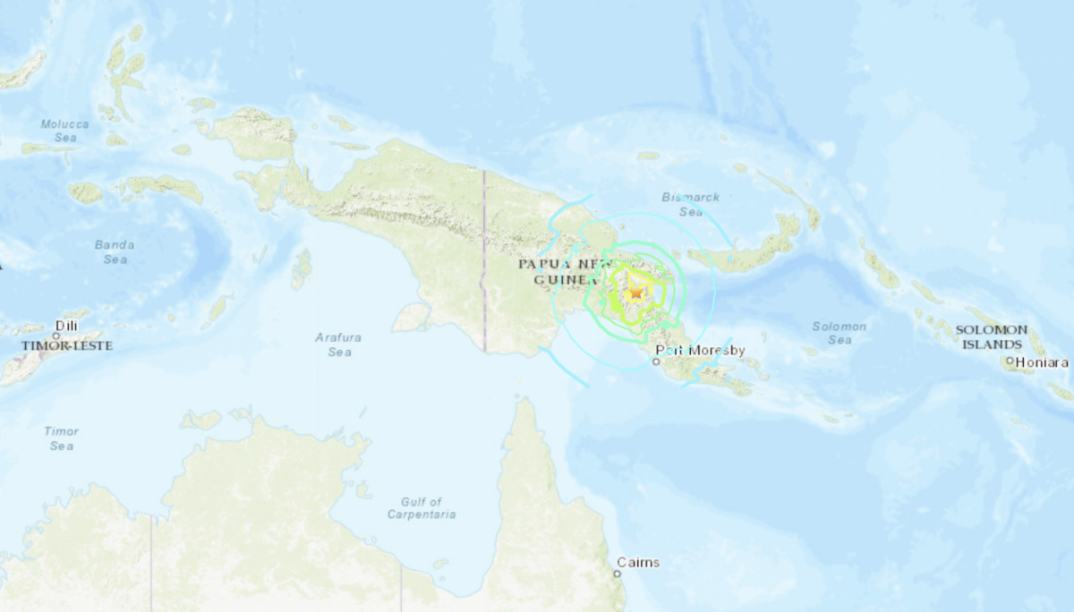 A 7.2-magnitude earthquake hit Papua New Guinea at around 7:20 a.m. am local time, at a depth of 129.6 kilometres, on May 7, 2019. (USGS)