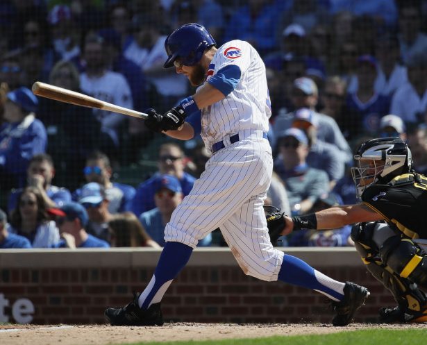 Ben Zobrist #18 of the Chicago Cubs bats against the Pittsburgh Pirates in Chicago, Illinois, on April 8, 2019. (Jonathan Daniel/Getty Images)